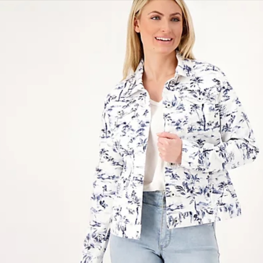 Belle by Kim Gravel, Toile Palm Print Jean Jacket, Large